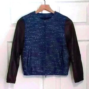 Madewell Leather Bomber Jacket Size XS Tweed Streetwear Skater Grunge Casual